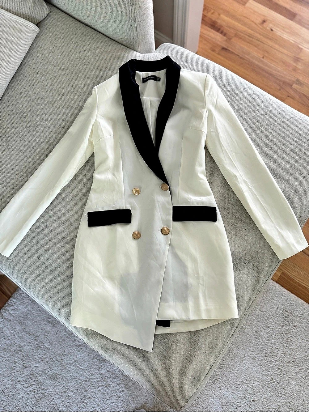 Double-Breasted Blazer in White & Black